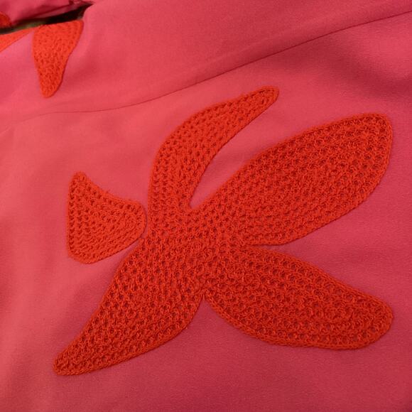 Tory Burch Sadie Tie Waist Embroidered Peasant Dress S Pink Orange - Picture 7 of 9